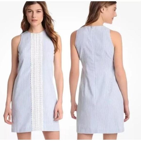 Pappagallo Dresses & Skirts - Pappagallo Blue & White Seersucker Preppy Nautical Cottagecore Dress with Lace
